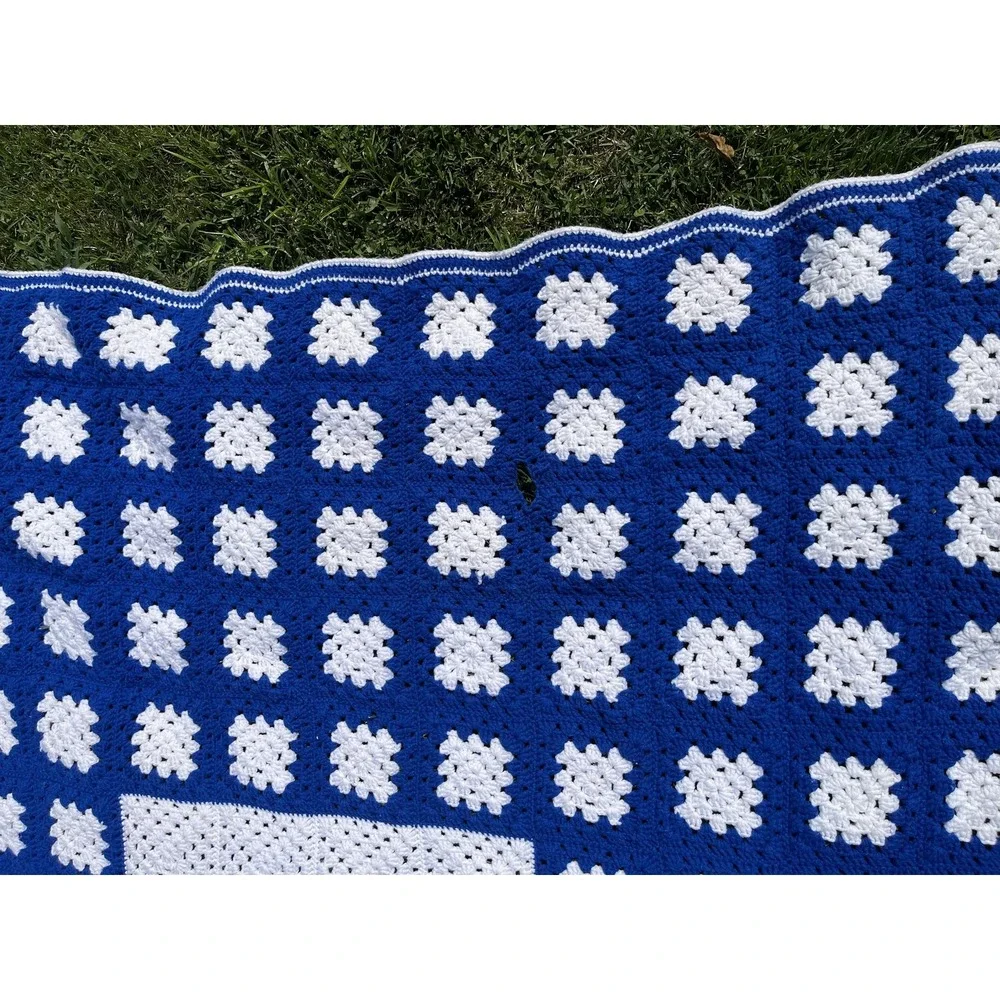 Handmade Crochet Afghan Blanket Throw Large Vintage Granny Square Retro Knit Lap
